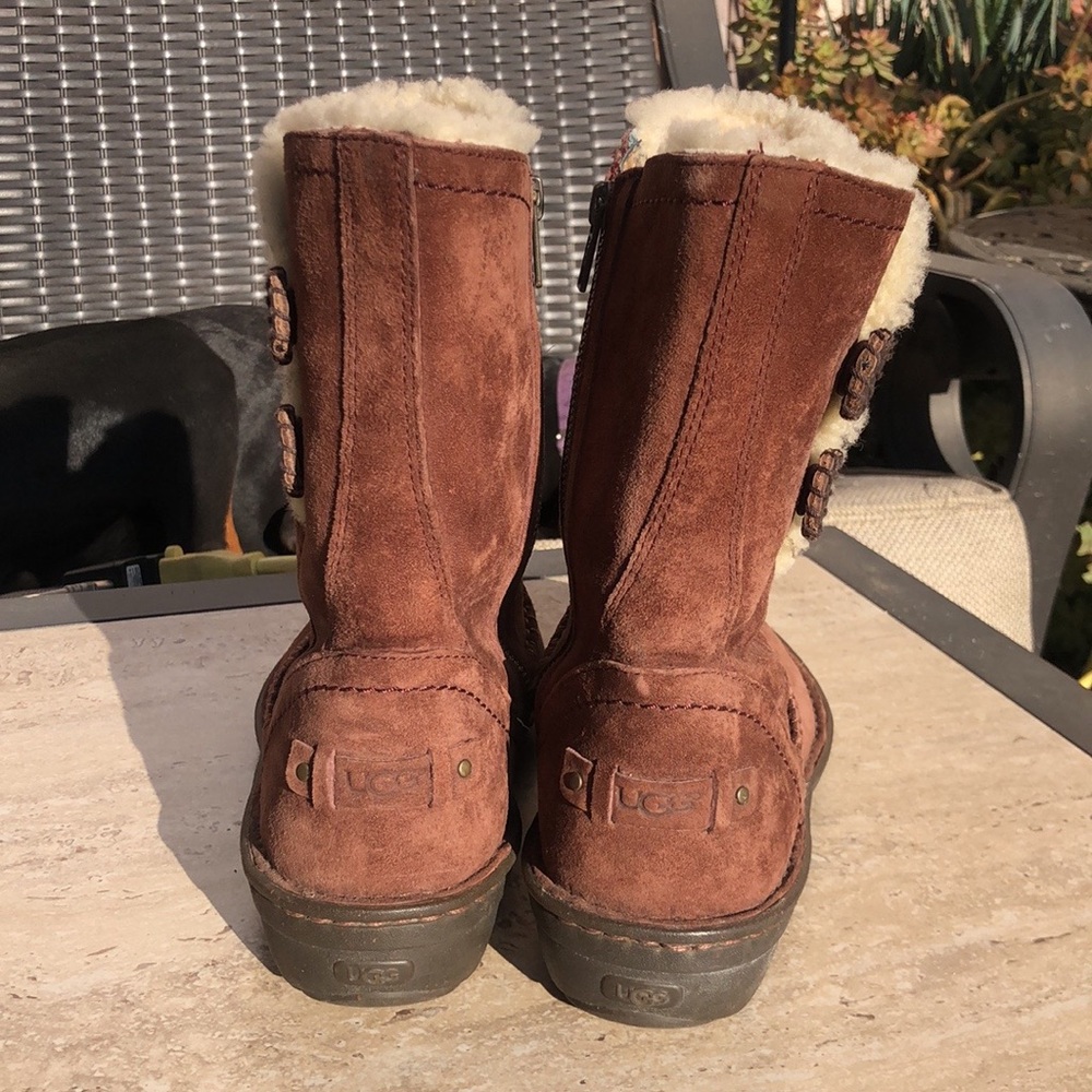 UGG Cognac Suede Kimbra Two-Button Zip Entry Boots 9 EUC - Picture 2 of 14